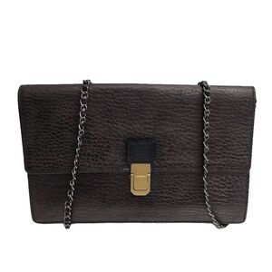 Burberry Dark Brown Leather Chain Shoulder Bag with Gold Hardware